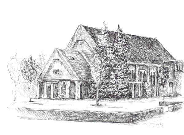 drawings and printmaking | drawing | pen and ink | old church | Benthuizen | Dorpsstraat | Holland | Dutch church | church building | lost building | monument | reformed church | Dutch reformed church | art | artist | dutch artist | commissioned art | drawing in commission | 