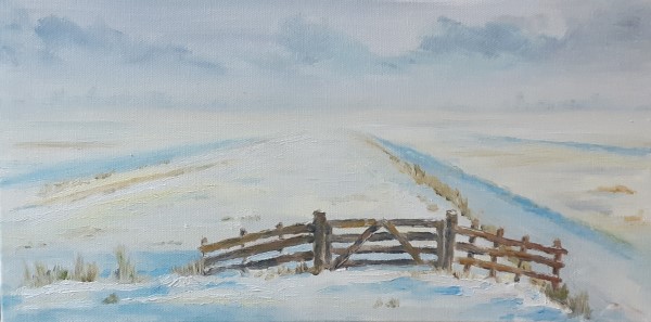 Paintings | painting | malerei | polder | polder landscape | polderlandscape | dutch polder | winter | snow | gate | meadow | winter meadow | white | art | dutch artist | 